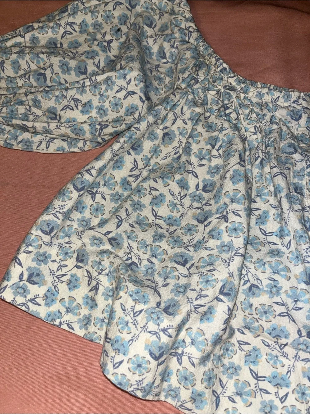 Free People Blue Floral Button Front Peasant Top